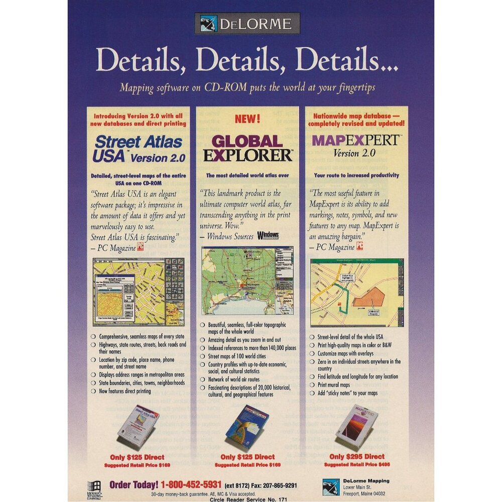 Delorme Mapping Software Atlas Global Explorer MapExpert Vtg Print Ad 1993 u